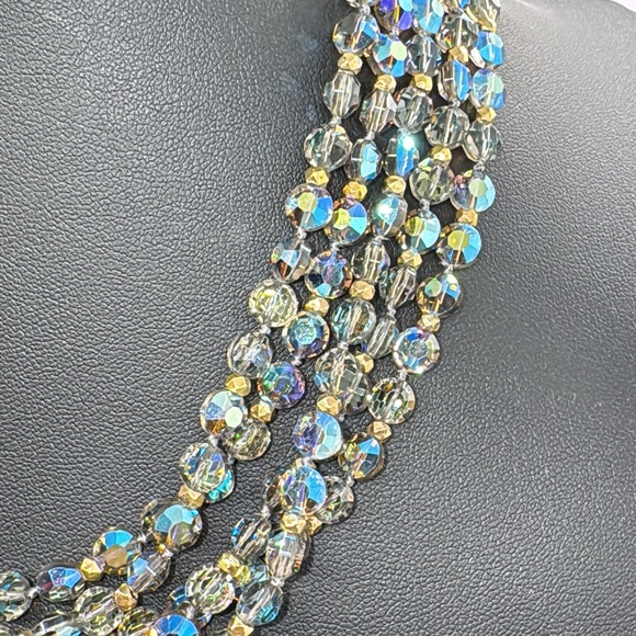 Stunning 5 strand vintage irredescent crystal bead necklace - Picture 11 of 13